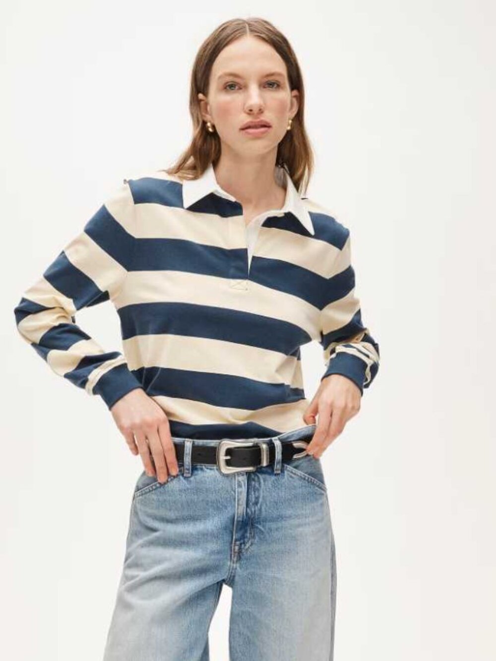 New M J.Crew boyfriend jersey rugby longsleeve polo shirt in Ocean Candlelight